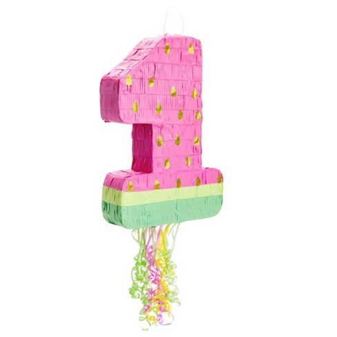 Number 1 Pinata, Pink and Gold for Girls 1st Birthday Party Decorations,  Small, 16.5x11x3 in  1st birthday party decorations, First birthday party  decorations, 1st birthday party supplies