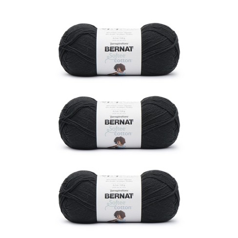 Bernat Softee Cotton Black Yarn - 3 Pack of 120g/4.25oz - Nylon - 3 DK  (Light) - 254 Yards - Knitting/Crochet