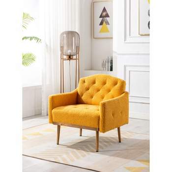Modern Comfy Leisure Accent Chair, Teddy Short Plush Particle Velvet  Armchair with Ottoman and Gold Metal Legs, Single Sofa Chair for Living  Room