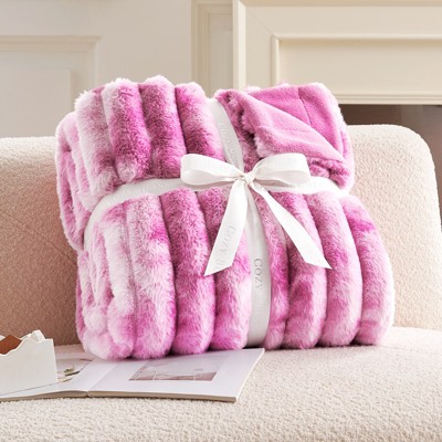 Cozy Bliss Faux Fur Plush Decorative Blanket, Cozy Warm Striped Throw