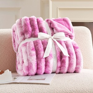 Cozy Bliss Faux Fur Plush Decorative Blanket,Cozy Warm Striped Throw - 1 of 4