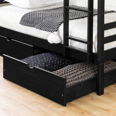 Matte Black Twin Bunk Bed with Pine Frame and Storage Drawers