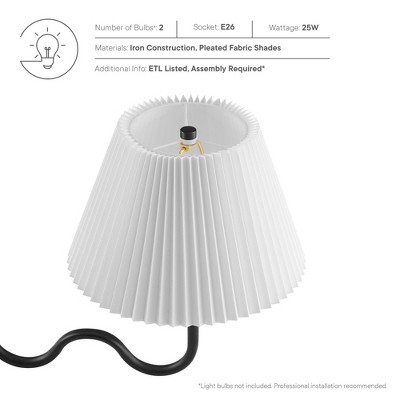 Satin Black Glass 2-Arm Pendant Light with Pleated Shades