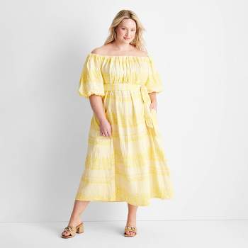 Women's Floral Print Off the Shoulder Puff Sleeve Midi Dress - Future Collective™ with Jenny K. Lopez Yellow