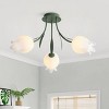 Dewdrop 3-Light Nature-Inspired Ceiling Light, Elegant Tulip Shaped LED Flush Mount in Soft Green and White, ETL Certified for Living Room - 2 of 4