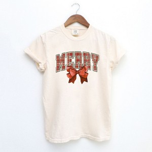 Simply Sage Market Women's Coquette Plaid Merry Short Sleeve Garment Dyed Tee - 1 of 4
