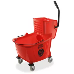 Dryser 33 Quart Commercial Mop Bucket with Side Press Wringer, Red