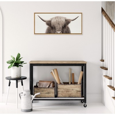 Large Highland Cow Print on Canvas with Natural Frame