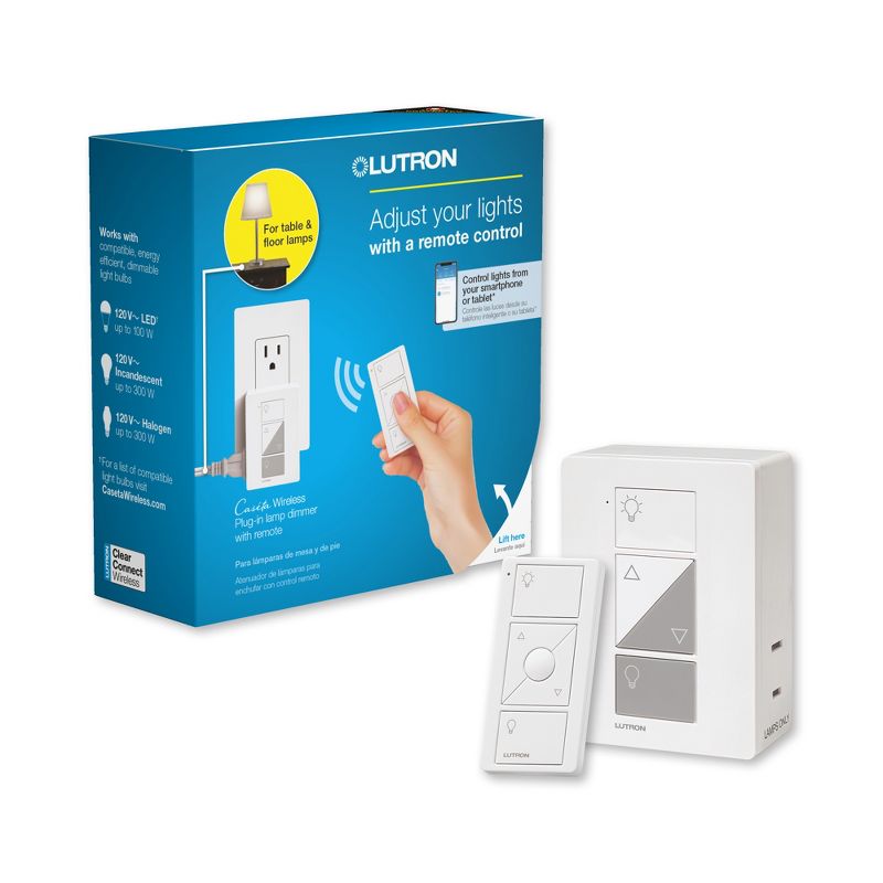 Lutron Caséta Wireless Single-Pole/3-Way Smart Lighting Lamp Dimmer and Remote Kit |P-PKG1P-WH|White, 1 of 11