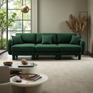 3-Seater Sofa Couch with Shell-Arm Design, Cylindrical Fabric Legs & Plush Foam - 1 of 4