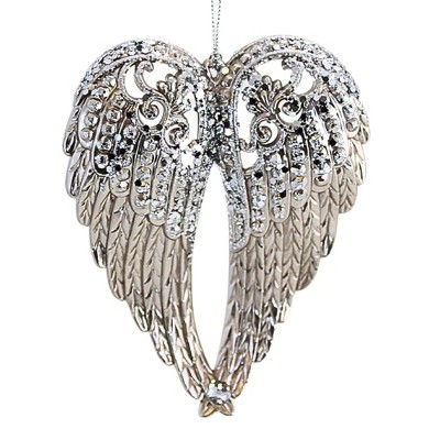 Kurt S. Adler 6.0 Inch Angel Wings Platinum Silver Gems Faith Tree Ornaments