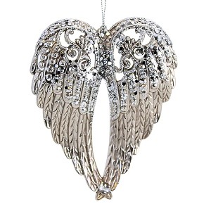 Kurt S. Adler 6.0 Inch Angel Wings Platinum Silver Gems Faith Tree Ornaments - 1 of 3