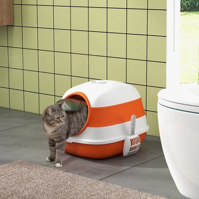 Whisen Foldable Enclosed Cat Litter Box with Lid, Air Freshener, Scoop, Grate Mat, High-Edge Tray