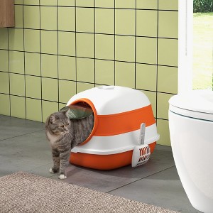 Whisen Foldable Enclosed Cat Litter Box with Lid, Air Freshener, Scoop, Grate Mat, High-Edge Tray - 1 of 4
