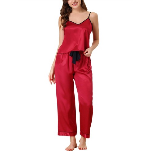 cheibear Women s Pajama Party Satin Silky Summer Camisole Cami Pants Sets Red Large