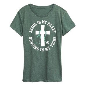 Women's - Instant Message - Jesus In My Heart Nursing In Veins Short Sleeve Graphic T-Shirt - 1 of 4