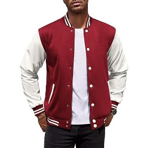 COOFANDY Mens Fashion Varsity Jackets Leather Sleeve Slim Fit College Baseball Letterman Bomber Coat S-XXL - 1 of 4