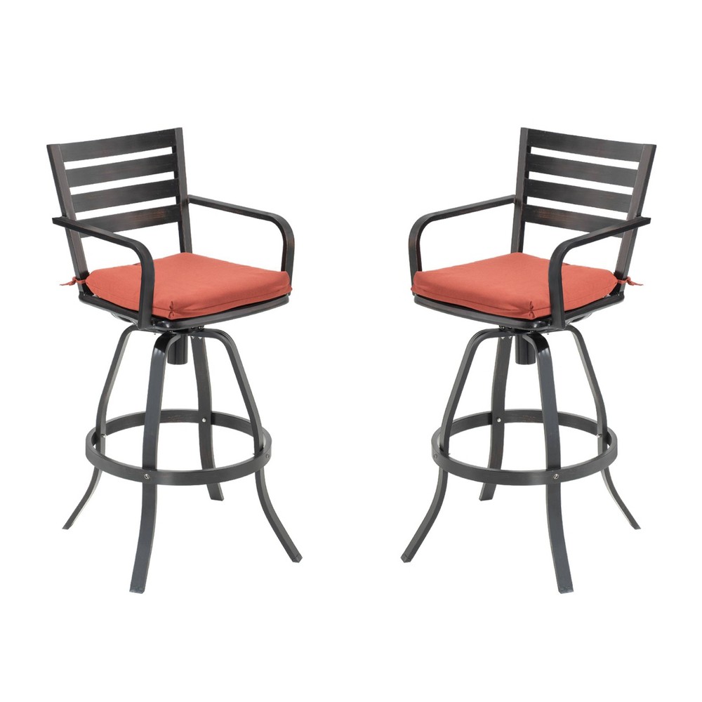 2pk Outdoor Cast Aluminum Swivel Bar Stool with Cushion Red Crestlive Products