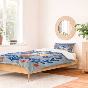 Deny Designs Angela Minca Blooming Chicken Blue Twin/Twin XL Duvet and Sham Set (2-3pc Set) - 1 of 4