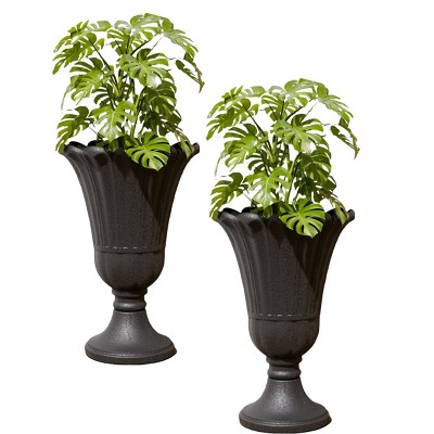 Syemin Planters 2 Pack Indoor Outdoor Garden Planter Urn Pot, Trophy Flower Potfor Flowers, Herbs, Plants, Black, 15.76"*15.76"*23.64"