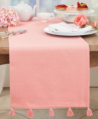 Pink Cotton Tassel Table Runner, 21.5 x 18 inches