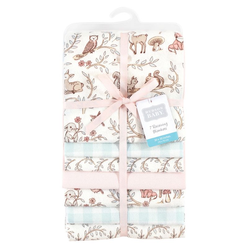 Hudson Baby Infant Girl Cotton Flannel Receiving Blankets Bundle, Girl Woodland Pals, One Size, 2 of 7