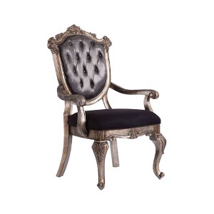 26" Chantelle Dining Chair Silver Gray Silk-Like Fabric and Antique Platinum Finish - Acme Furniture: Elegant Tufted Back, Faux Leather Armrests - 1 of 4