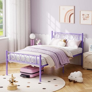 Metal Twin Bed Frame for Girls/Boys, Twin Size Platform Bed Frame with Iron-Art Sweet Heart, Under Bed Storage, Easy Assembly - 1 of 4