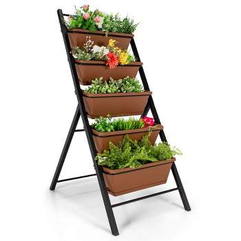 Costway 5-tier Vertical Garden Planter Box Elevated Raised Bed w/5 Container