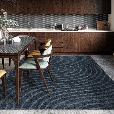 Blue Geometric Wave 9' x 12' Synthetic Area Rug