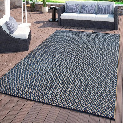 Navy 5' x 7' Reversible Synthetic Flat Woven Rug