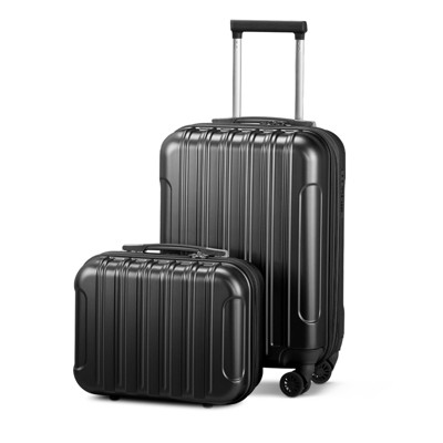 Hynes Eagle 2 Piece Luggage Set, 20" Carry-On Expandble Luggage Hardside Suitcase, 14" Mini Cosmetic Cases  Black