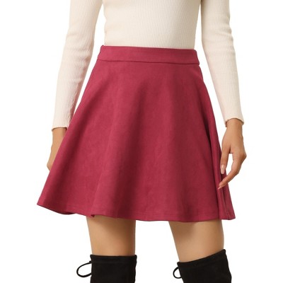 Allegra K Women's Basic Faux Suede Short Flared Casual Mini Skater Skirt  Red Small