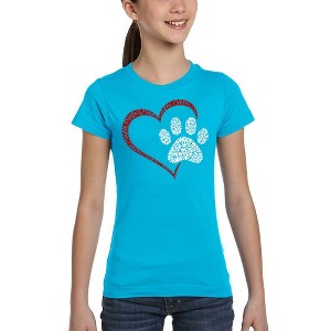 LA Pop Art Paw Heart - Girl's Word Art T-Shirt - 1 of 4