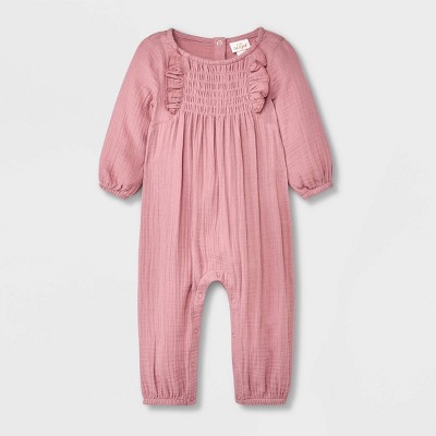 Baby Girls' Solid Long Sleeve Romper - Cat & Jack™ Rose Pink Newborn