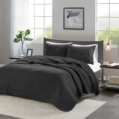 3 Piece Quilt Set Black Full/Queen