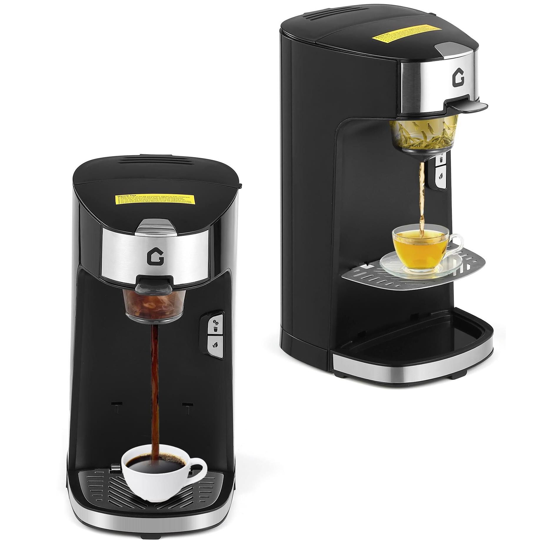 Single Serve Coffee Maker, Small K Pod Coffee Machine for Ground & Tea Bag,Hot&Iced Coffee Maker with 18.6 Oz Water Tank, Adjustable Drip Tray