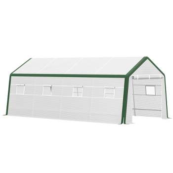 Outsunny 20' x 10' x 8' Heavy-duty Greenhouse, Walk-in Hot House with Windows and Roll Up Door, PE Cover, Steel Frame