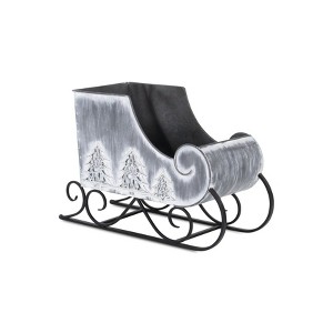 HomeRoots 12" Gray Galvanized Metal Christmas Sleigh Tabletop Sculpture - 1 of 4