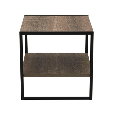 Ashwood and Black Metal Square End Table with Storage Shelf