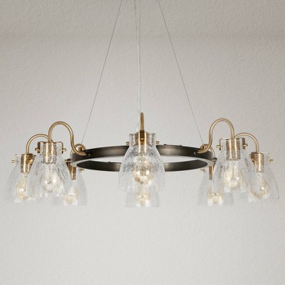 Modern Black and Gold 8-Light Crackled Glass Chandelier