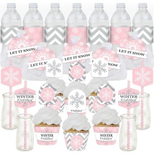 Big Dot of Happiness Pink Winter Wonderland - Holiday Snowflake Birthday Party and Baby Shower Cupcake Kit Fabulous Favor Party Pack 100 Pc - 1 of 4