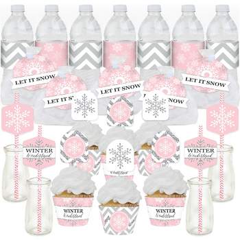 Big Dot of Happiness Pink Winter Wonderland - Holiday Snowflake Birthday Party and Baby Shower Cupcake Kit Fabulous Favor Party Pack 100 Pc