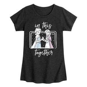 Girls' - Frozen - Anna and Elsa In This Together Fitted Short Sleeve Graphic T-Shirt - 1 of 4