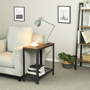 VASAGLE Side Table, 2-Tier Nightstand, End Table with Mesh Shelf, Steel Frame, Adjustable Feet Rustic Brown and Black - 1 of 4