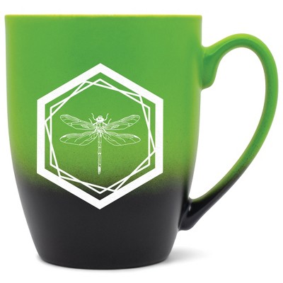 Elanze Designs 12 Ounce Ceramic Decorative Laser Engraved Geometric Design Giftable Novelty Tea Coffee Cup Mug Green and Black Dragonfly