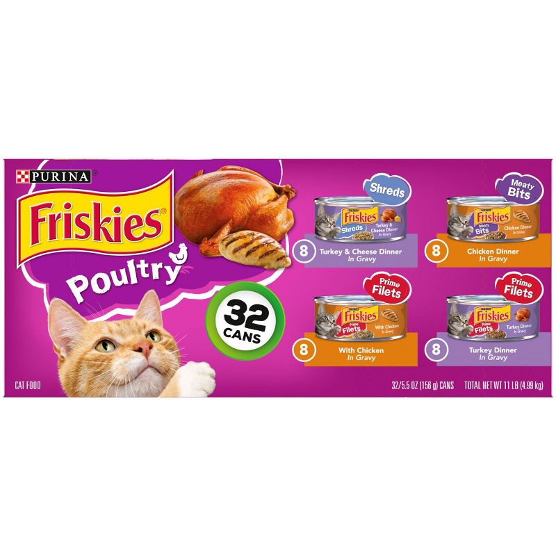 Purina Friskies Shreds, Meaty Bits &#38; Prime Filets with Chicken, Turkey and Cheese Flavor Wet Cat Food - 5.5oz/32ct Variety Pack, 3 of 9