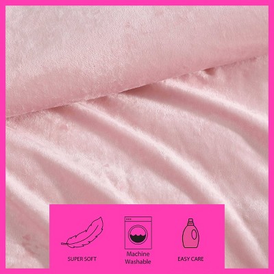 Twin Pink Velvet Duvet Cover Set with Floral Accents
