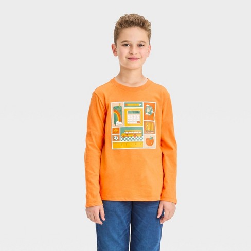 Boys' Long Sleeve School Graphic T-shirt Cat & Jack™ Light Orange : Target