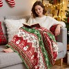 Lomsoe Flannel Blanket Green and Red Stripe, with Xmas Tree, Snowman, Snowflake, Elk and Xmas House, Christmas Throw Blanket for Couch, Sofa, Bed - 2 of 4